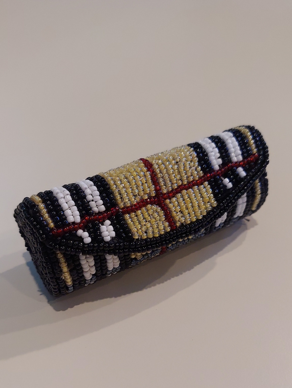 Vintage All Beaded Lipstick Case in Black, Beige, Red, White & Grey - Rare!